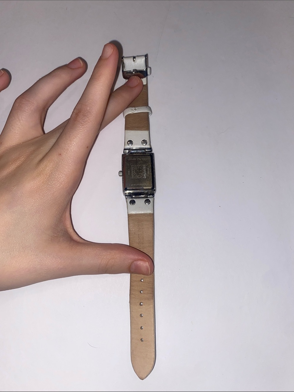 White Leather Strap Rectangular Dial Watch - Picture 2 of 3